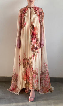 Hemant And Nandita | Sama Polyester Chiffon Pleated Maxi Dress | Ivory Multi