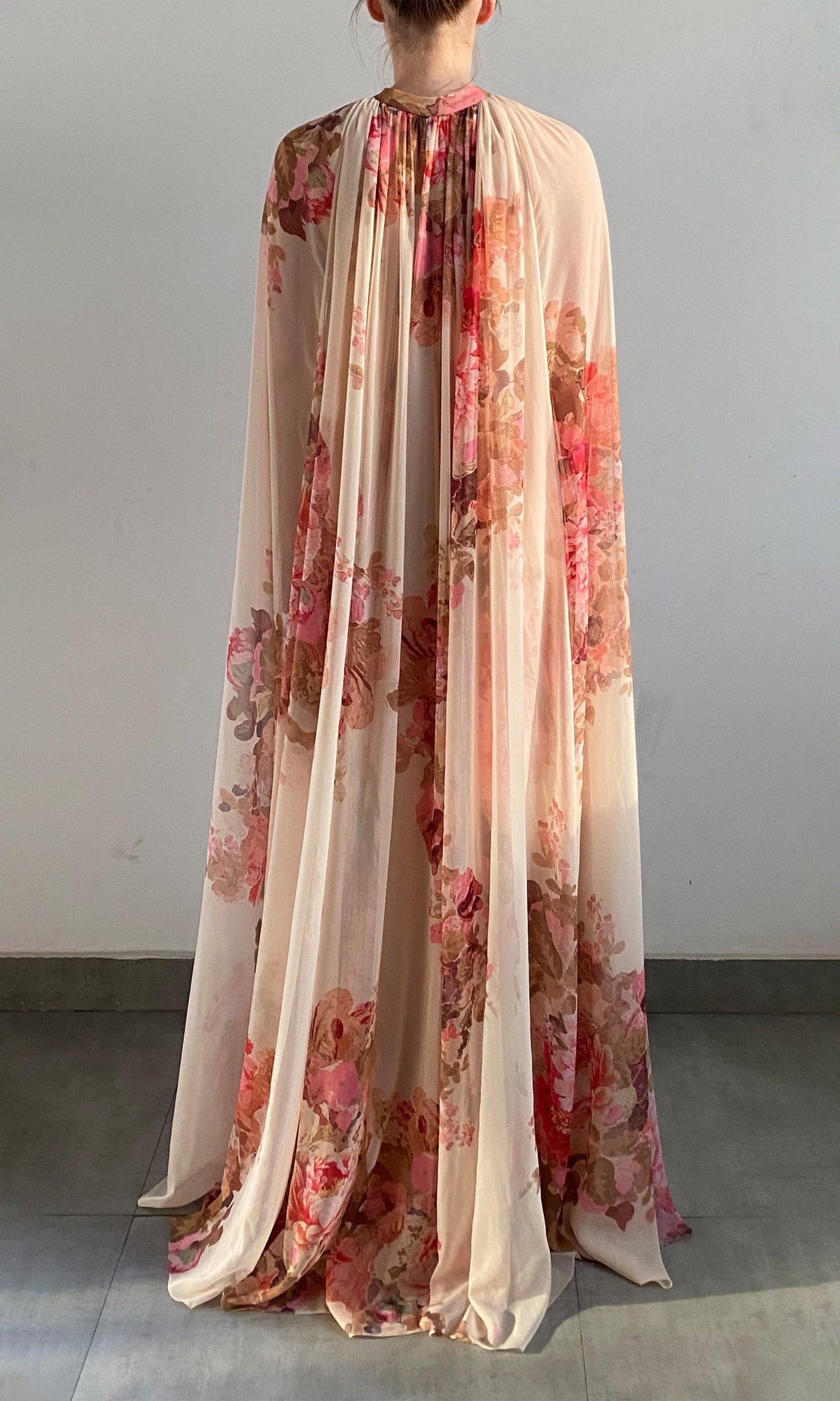 Hemant And Nandita | Sama Polyester Chiffon Pleated Maxi Dress | Ivory Multi