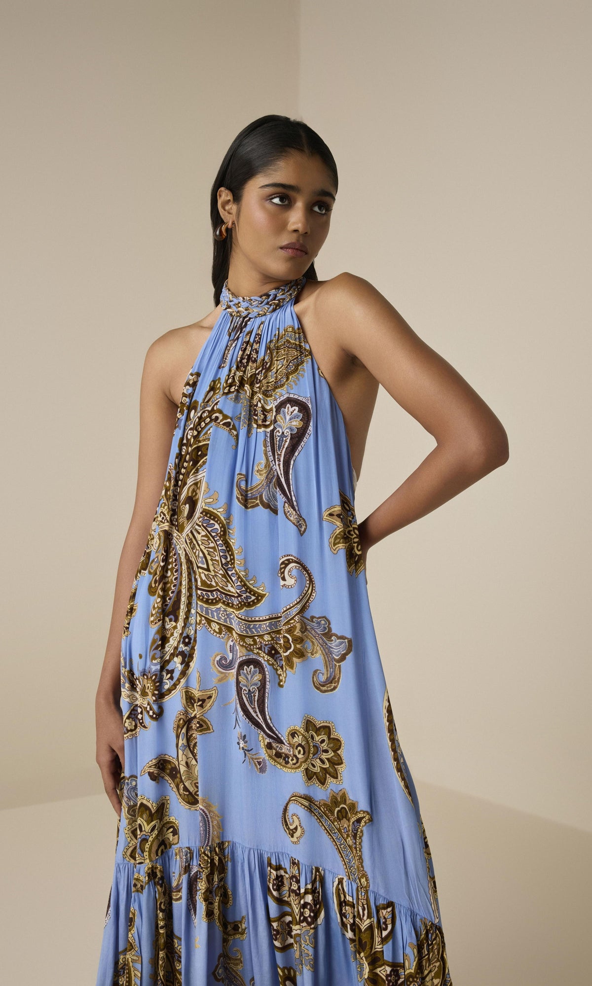 Hemant And Nandita | Saya Natural Crepe Long Dress | Cornflour Blue