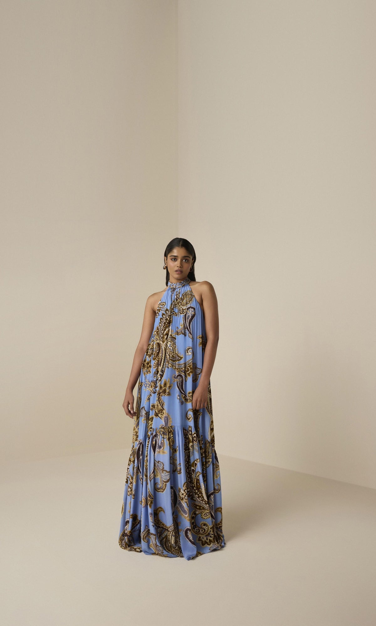 Hemant And Nandita | Saya Natural Crepe Long Dress | Cornflour Blue