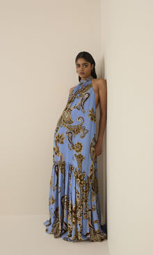 Hemant And Nandita | Saya Natural Crepe Long Dress | Cornflour Blue