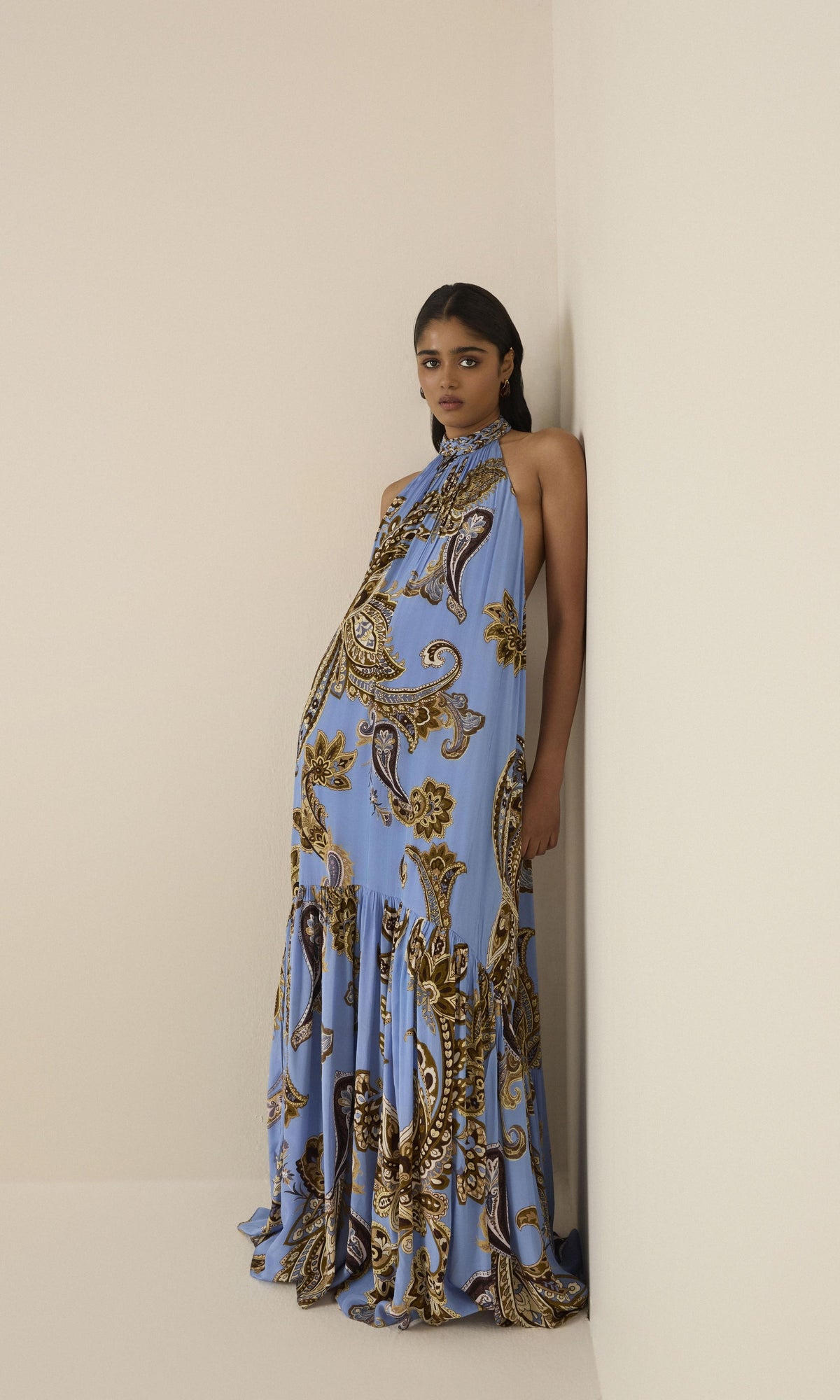 Hemant And Nandita | Saya Natural Crepe Long Dress | Cornflour Blue