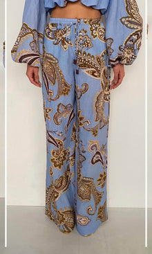 Hemant And Nandita | Saya Linen Cotton Pull On Pants | Cornflour Blue