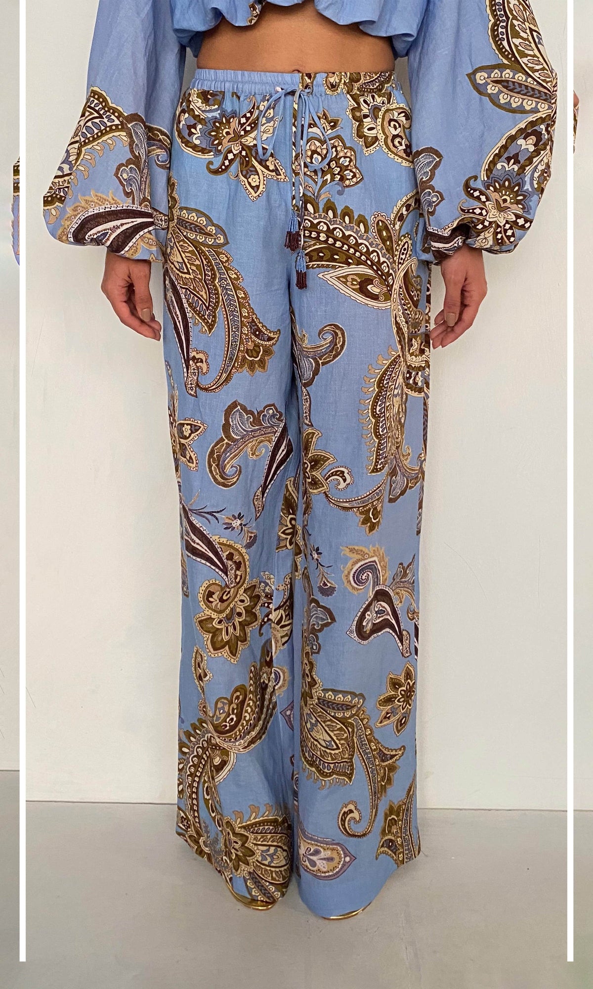 Hemant And Nandita | Saya Linen Cotton Pull On Pants | Cornflour Blue