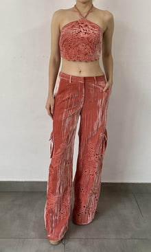 Hemant And Nandita | Sehr Polyester Crushed Velvet Pants | Pink