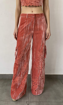 Hemant And Nandita | Sehr Polyester Crushed Velvet Pants | Pink