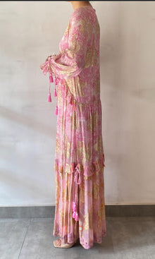 Womens | Sidra Viscose Georgette Floral Lurex Kaftan | Pink Multi