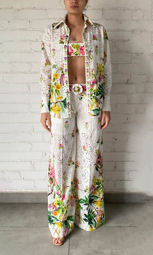 Hemant And Nandita | Taha Cotton Schiffli Oversized Shirt With Cami | White Floral