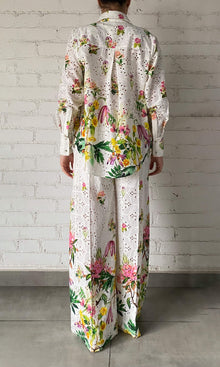 Hemant And Nandita | Taha Cotton Schiffli Oversized Shirt With Cami | White Floral