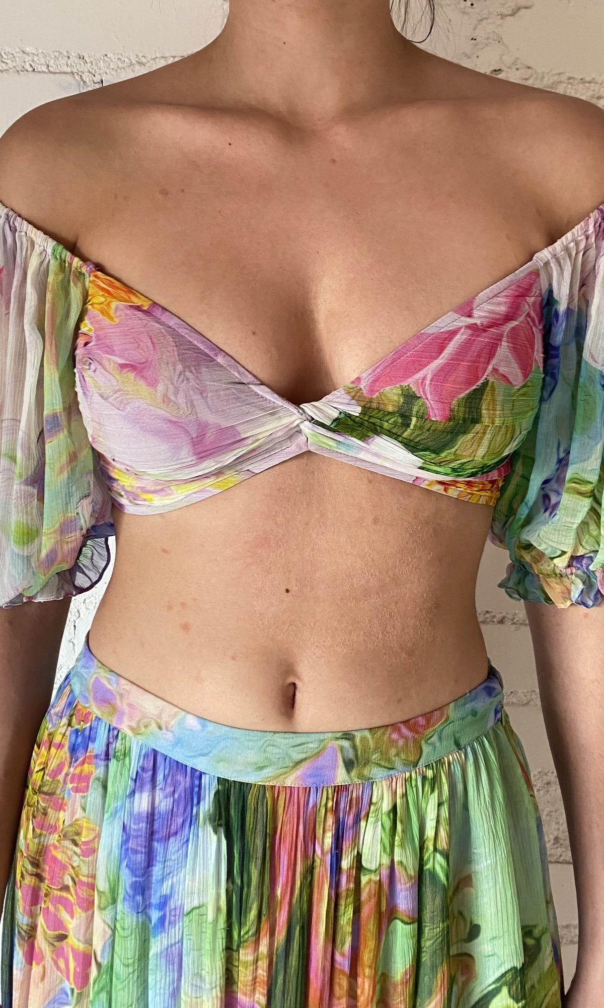 Womens | Tiva Viscose Crinkle Chiffon Crop Top | Multicolor