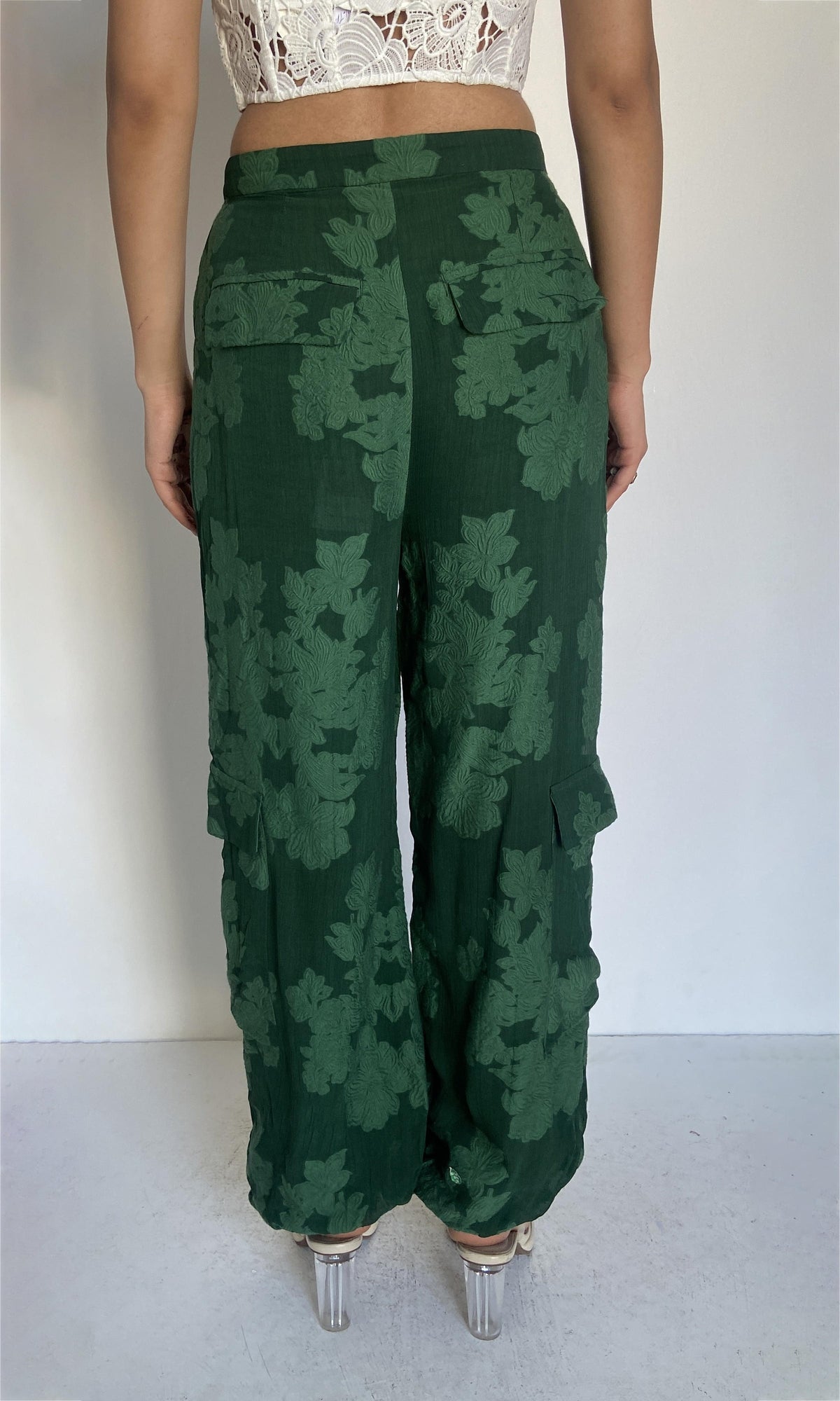 Hemant And Nandita | Tiya Viscose Chiffon Jacquard Pants | Green