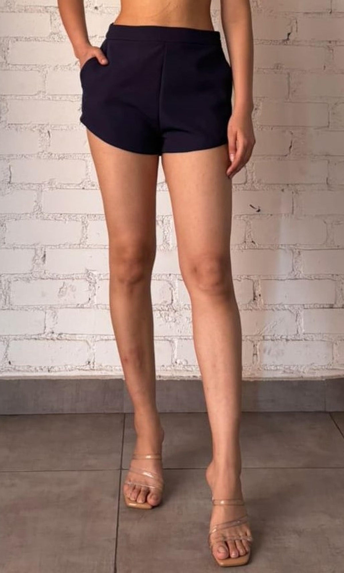 Womens | Tiya Polyester Crepe Lycra Shorts | Blue