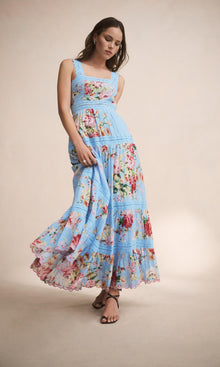 Hemant And Nandita | Tula Cotton Gauze Long Dress | Sky Blue
