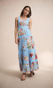 Hemant And Nandita | Tula Cotton Gauze Long Dress | Sky Blue
