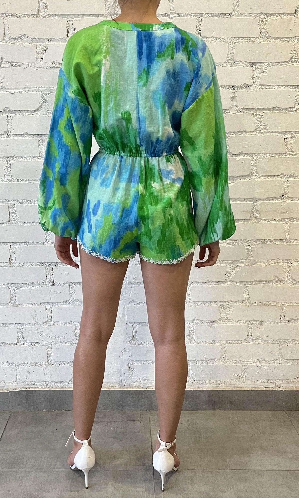 Hemant And Nandita | Vida Linen Cotton Romper | Blue Green