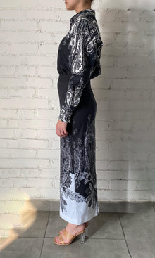 Hemant And Nandita | Viri Cotton Linen Lycra Long Skirt | Black White