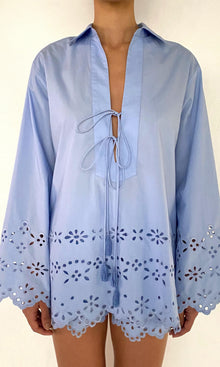 Hemant And Nandita | Viva Poplin Drop Shoulder Collared Tunic | Powder Blue