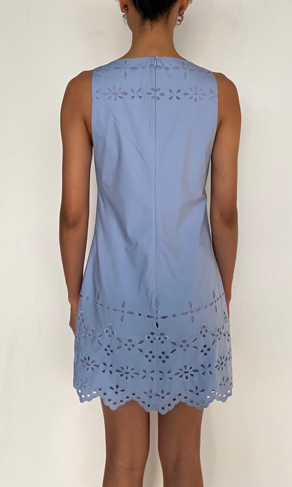 Hemant And Nandita | Viva Cotton Schiffli Low Armhole Mini Dress | Powder Blue