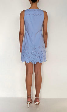 Hemant And Nandita | Viva Cotton Schiffli Low Armhole Mini Dress | Powder Blue