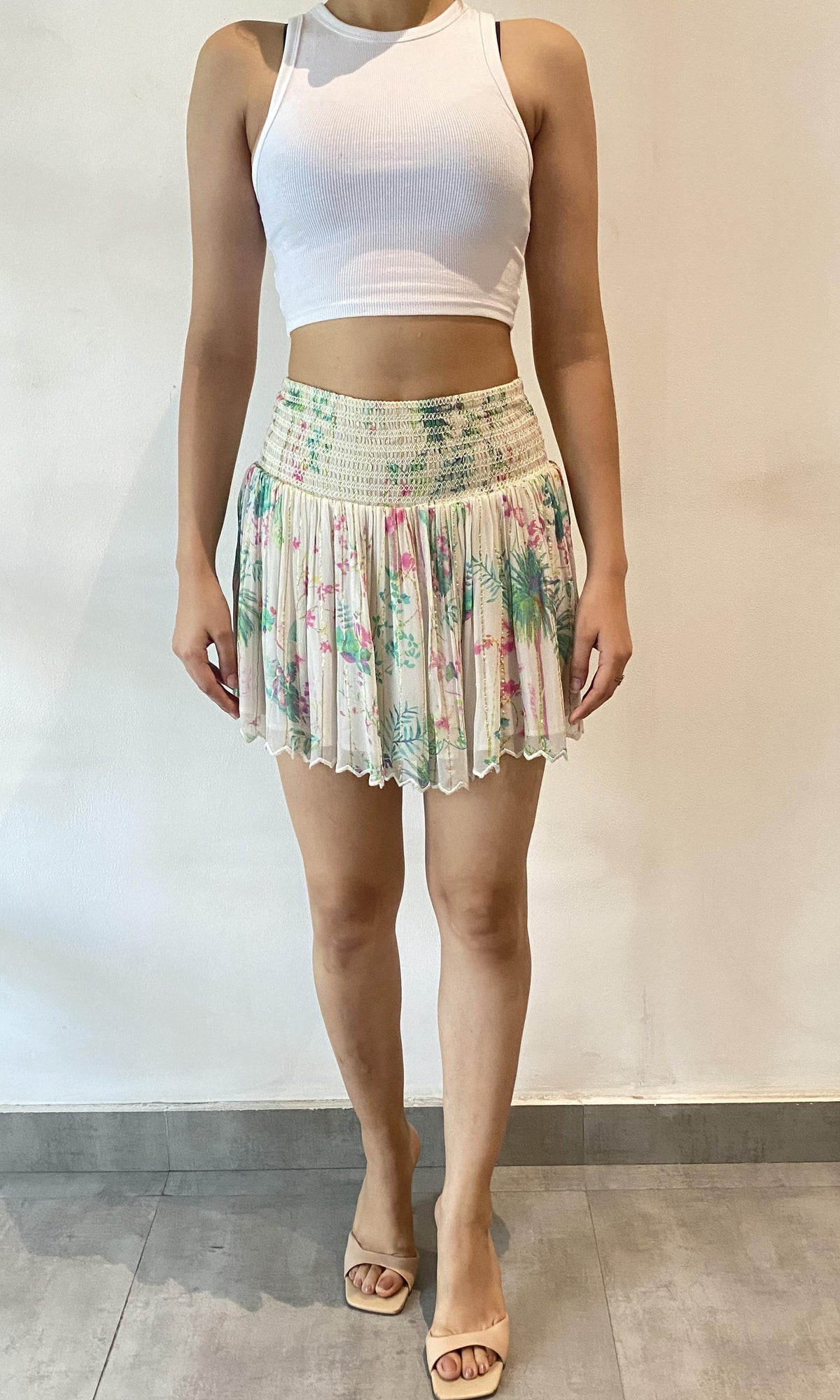 Hemant And Nandita | Zana Viscose Georgette Lurex Short Skirt | White Multi