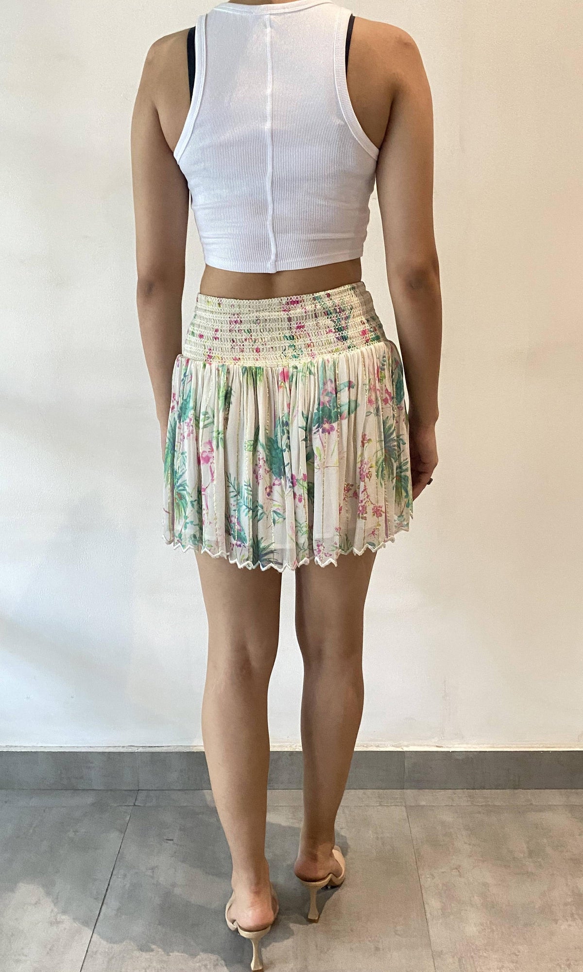 Hemant And Nandita | Zana Viscose Georgette Lurex Short Skirt | White Multi