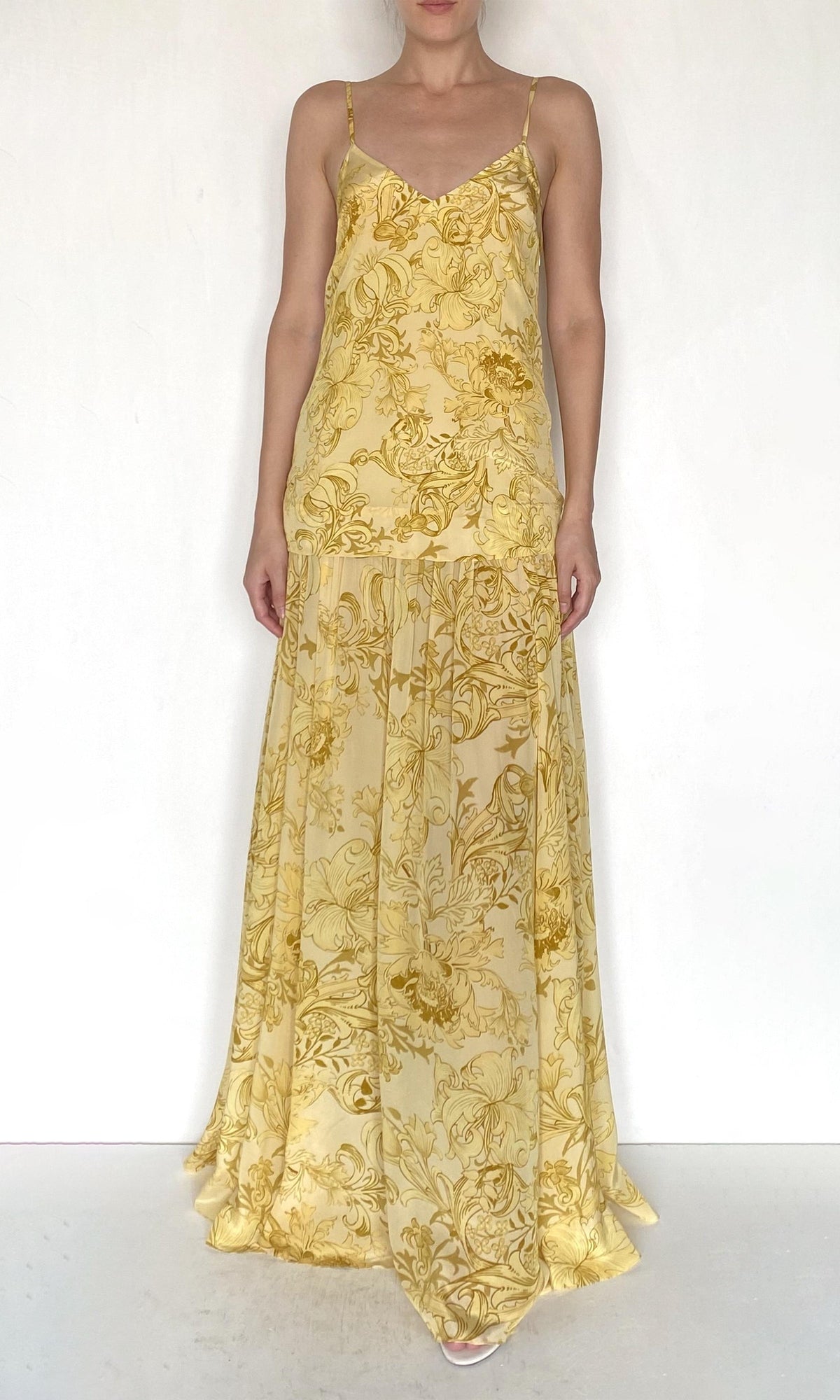 Hemant And Nandita | Zar Viscose Natural Crepe Maxi Dress | Yellow