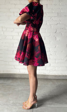 Hemant And Nandita | Zina Linen Cotton Short Dress | Black Magenta