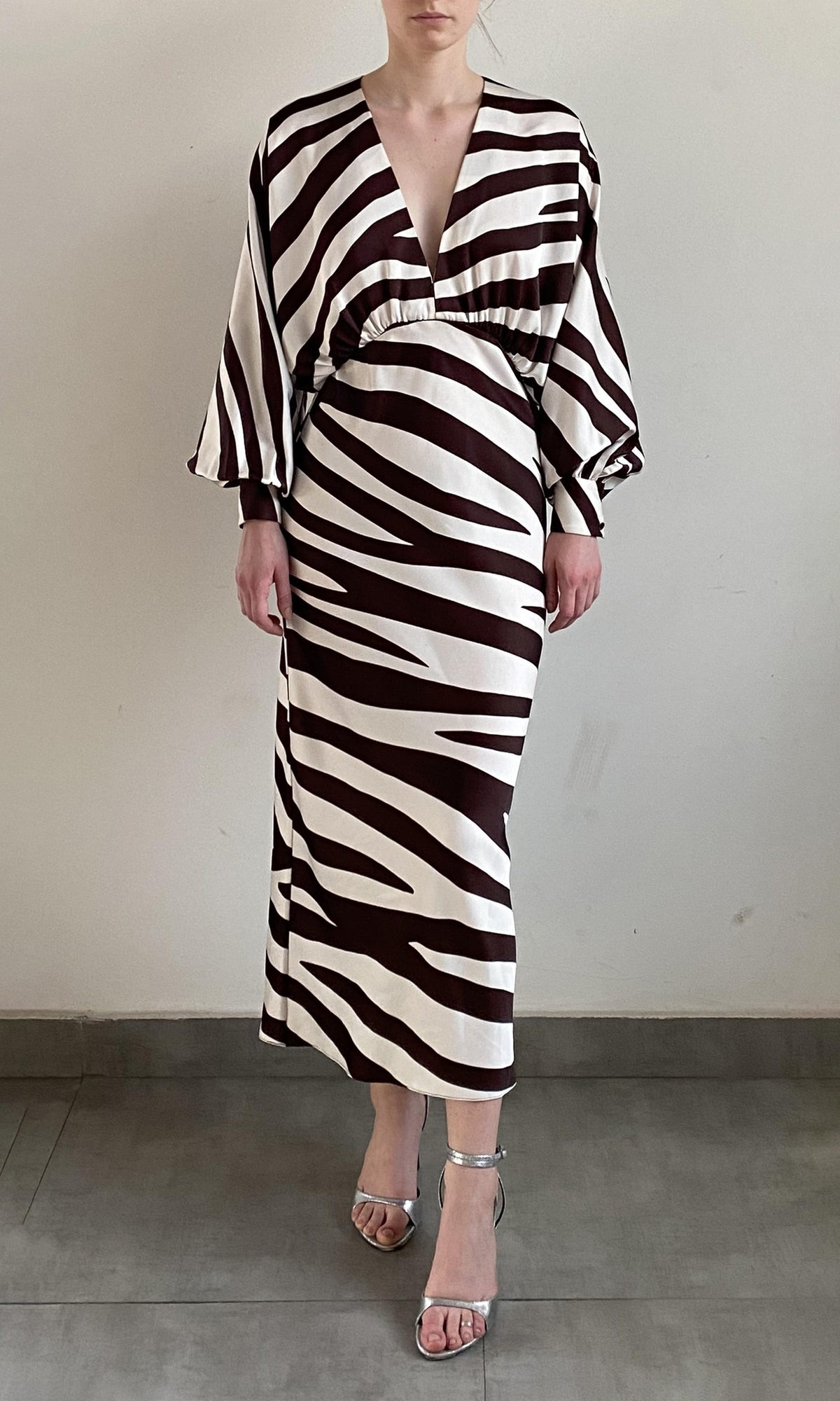 Hemant And Nandita | Zuba Poly Double Satin Long Dress | Black White