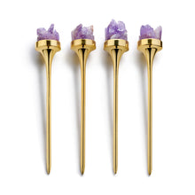 Hospitality Cocktail Picks | Gold & Amethyst Druze | Set of 4