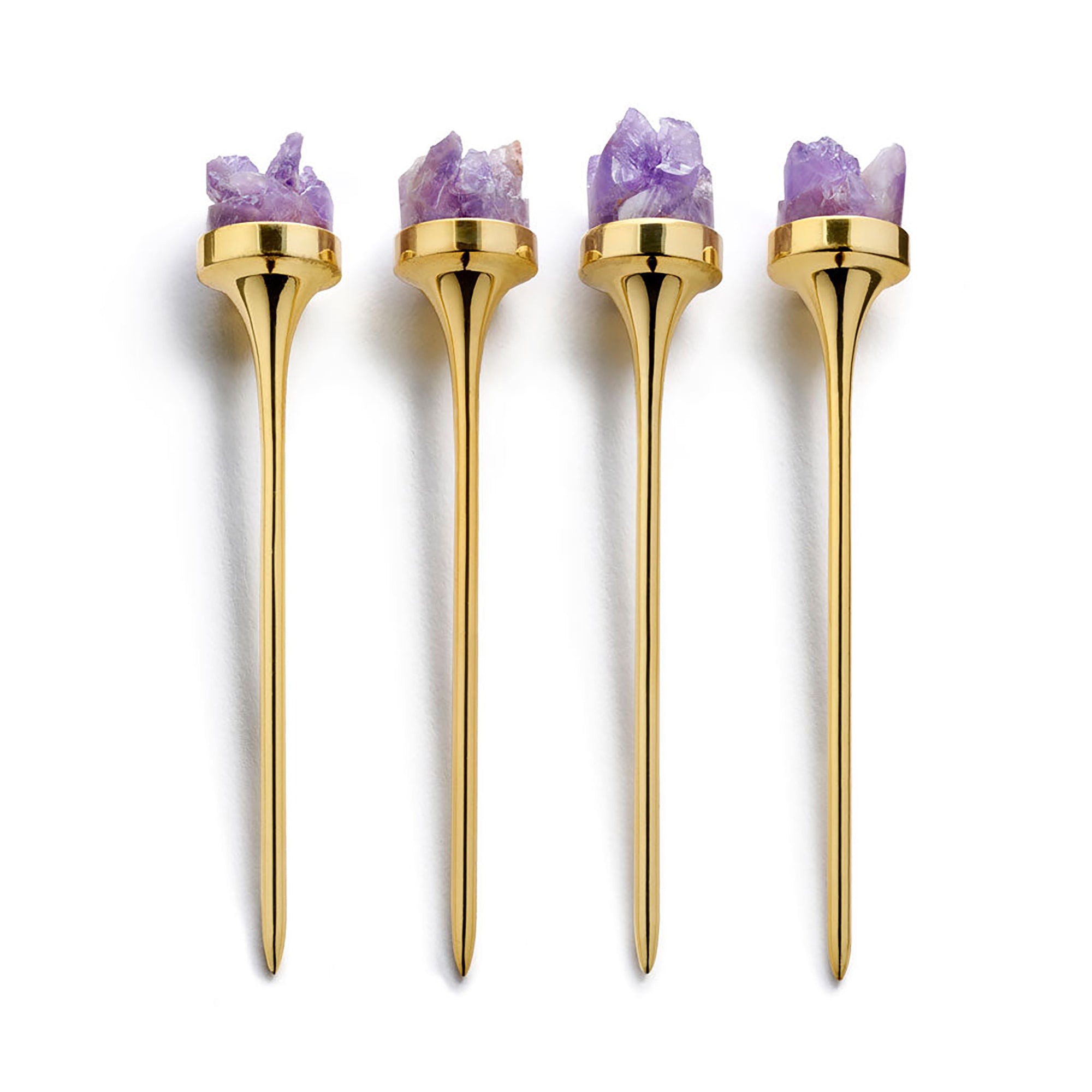 Hospitality Cocktail Picks | Gold & Amethyst Druze | Set of 4