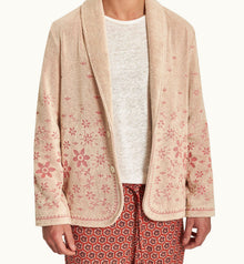 Hallburg Relaxed Fit Two-Button Floral Jacquard Towelling Blazer | White Sand