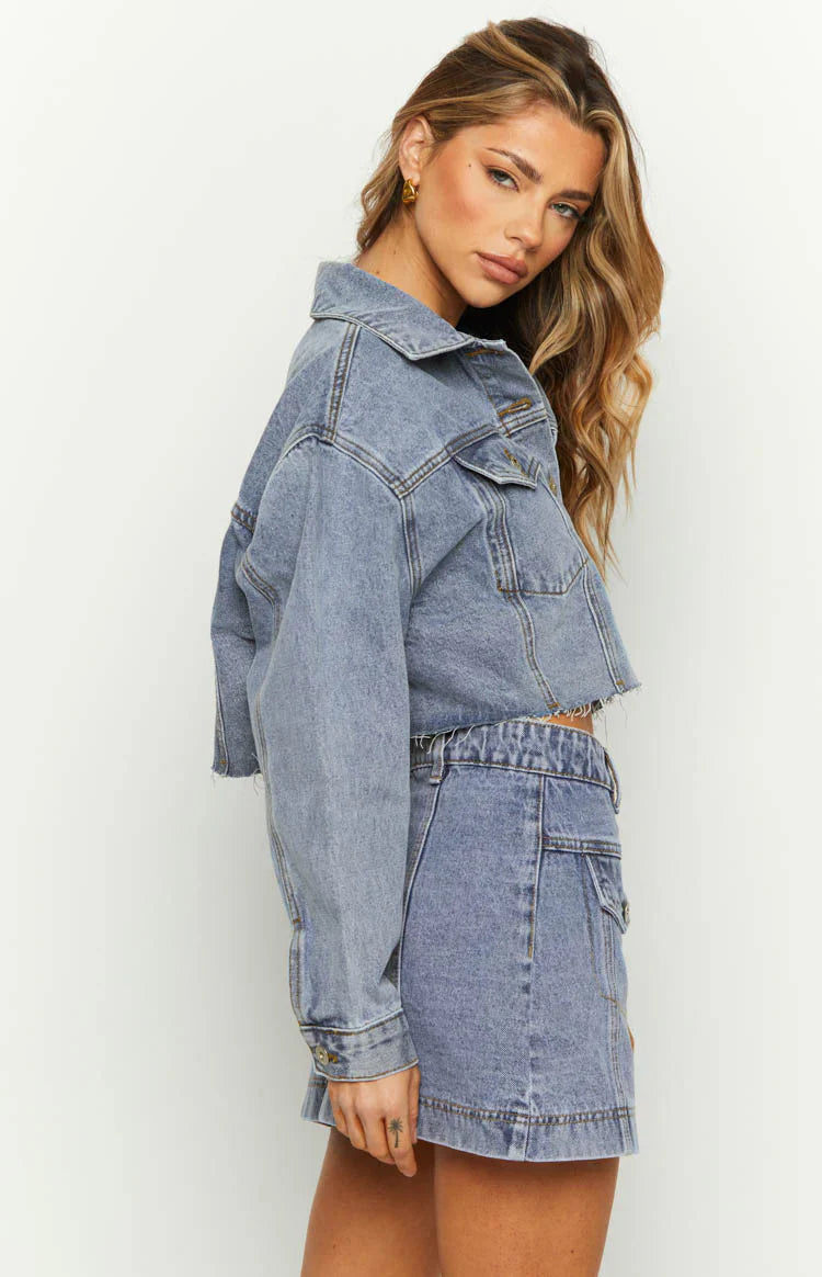 Helena Denim Cargo Mini Skirt | Mid Wash