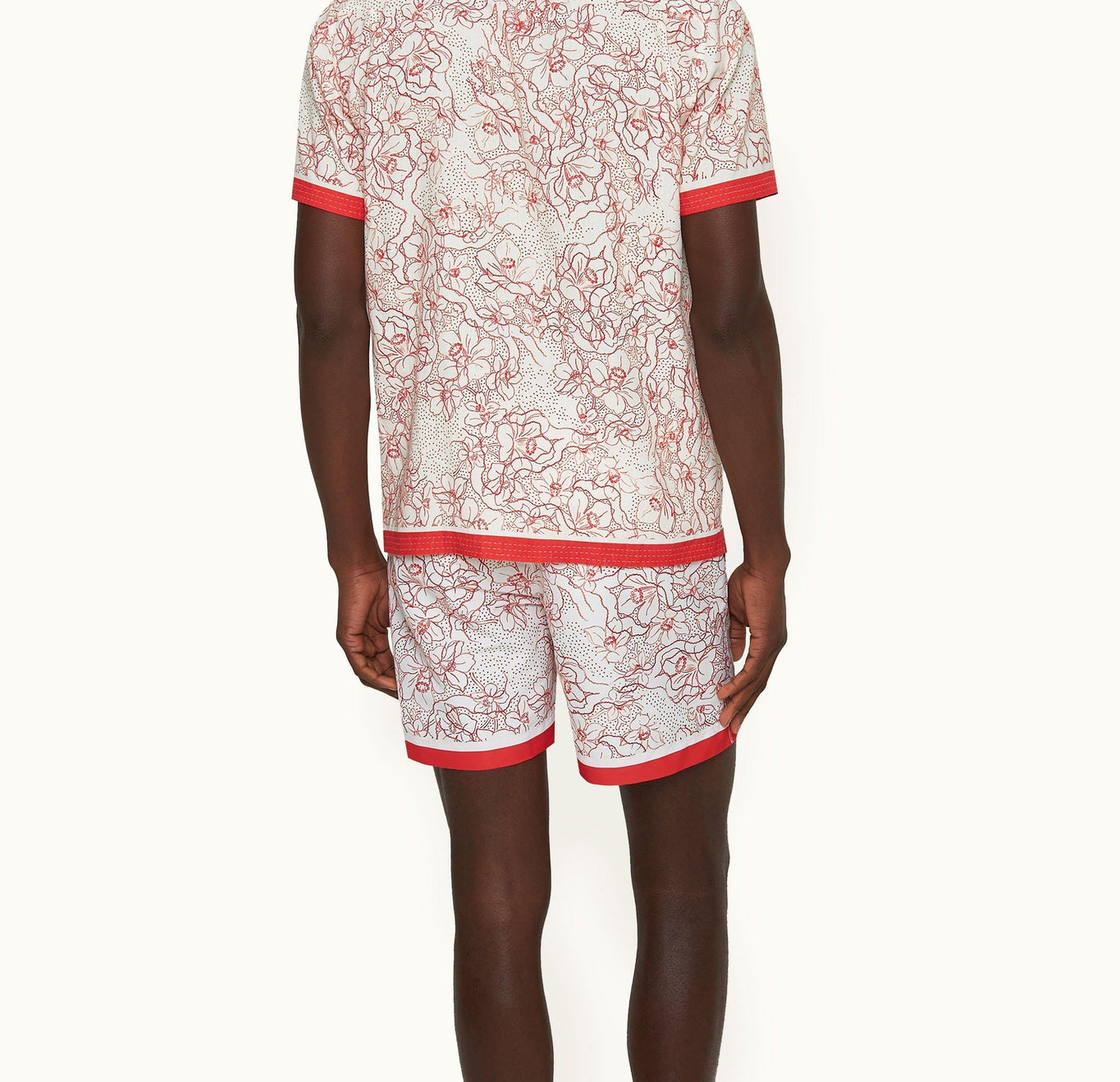 Hibbert Floral Nouveau Print Classic Fit Capri Collar Shirt | Summer Red/White Sand