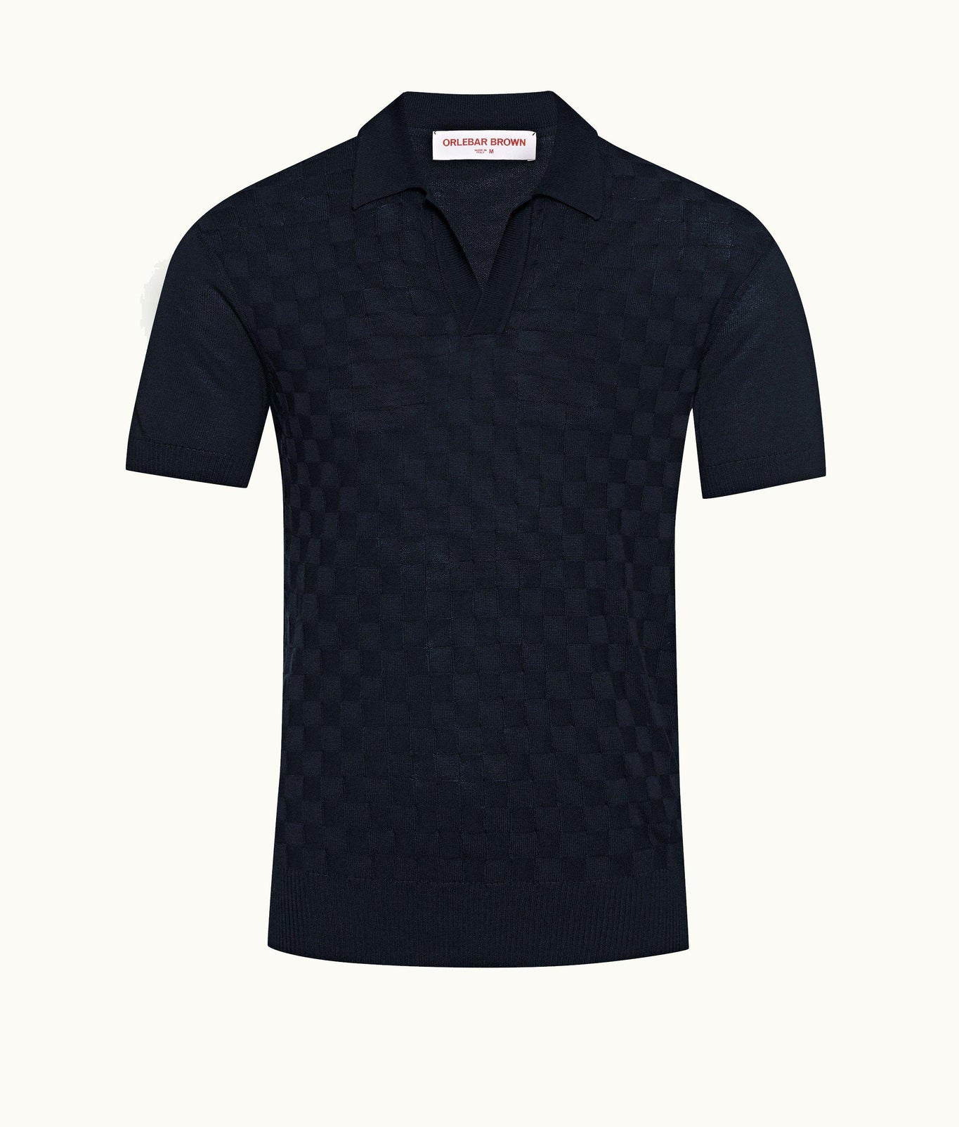 Horton Silk Checkerboard Resort Placket Silk Polo Shirt | Night Iris