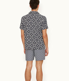 Howell Towelling Domi Jacquard Capri Collar Cotton Towelling Shirt | Night Iris/White Sand