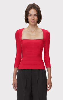 Icon Square Neck 3/4 Sleeve Top | Rio Red