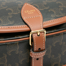 Celine | Pre-Owned Medium Triomphe Coated Canvas Folco Crossbody - I | Caramel/Dark Brown