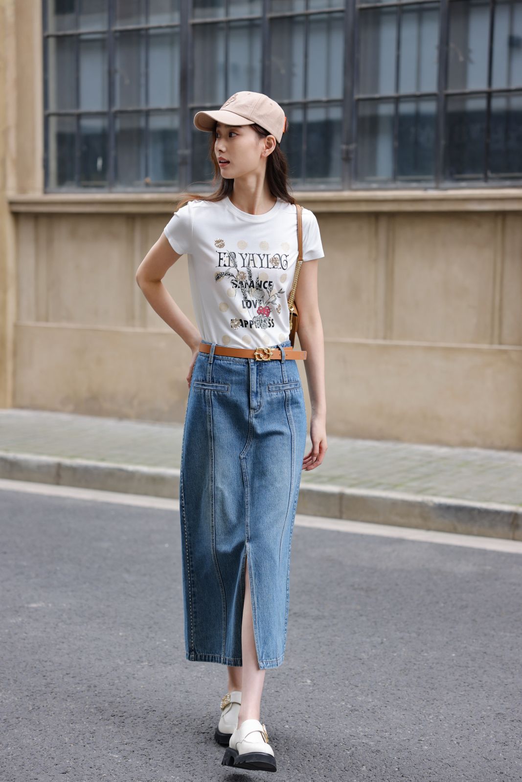 Split Cotton Midi Skirt | Blue