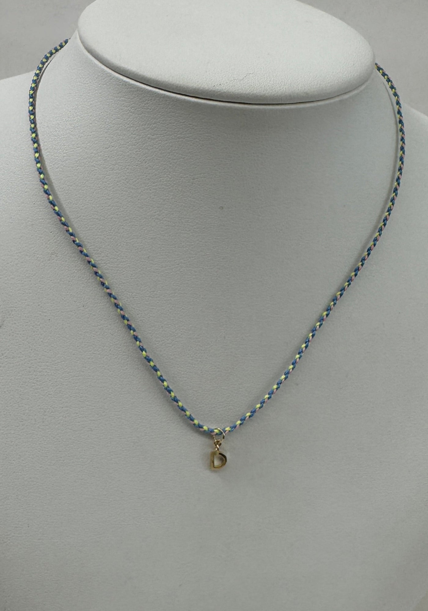 Cord Initial Necklace | 10K Yellow Gold | Blue/Green Adjustable Cord