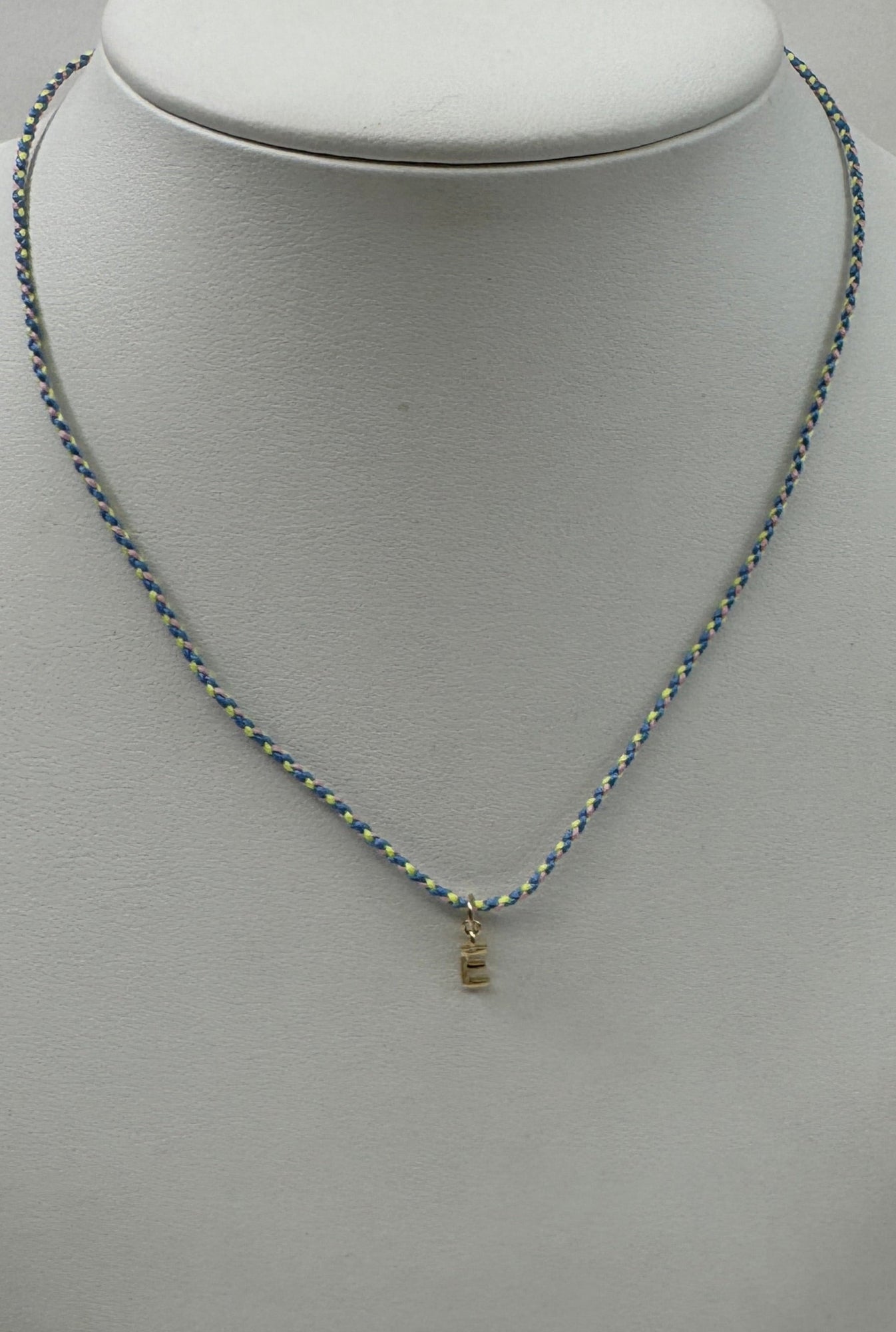 Cord Initial Necklace | 10K Yellow Gold | Blue/Green Adjustable Cord