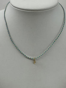 Cord Initial Necklace | 10K Yellow Gold | Blue/Green Adjustable Cord