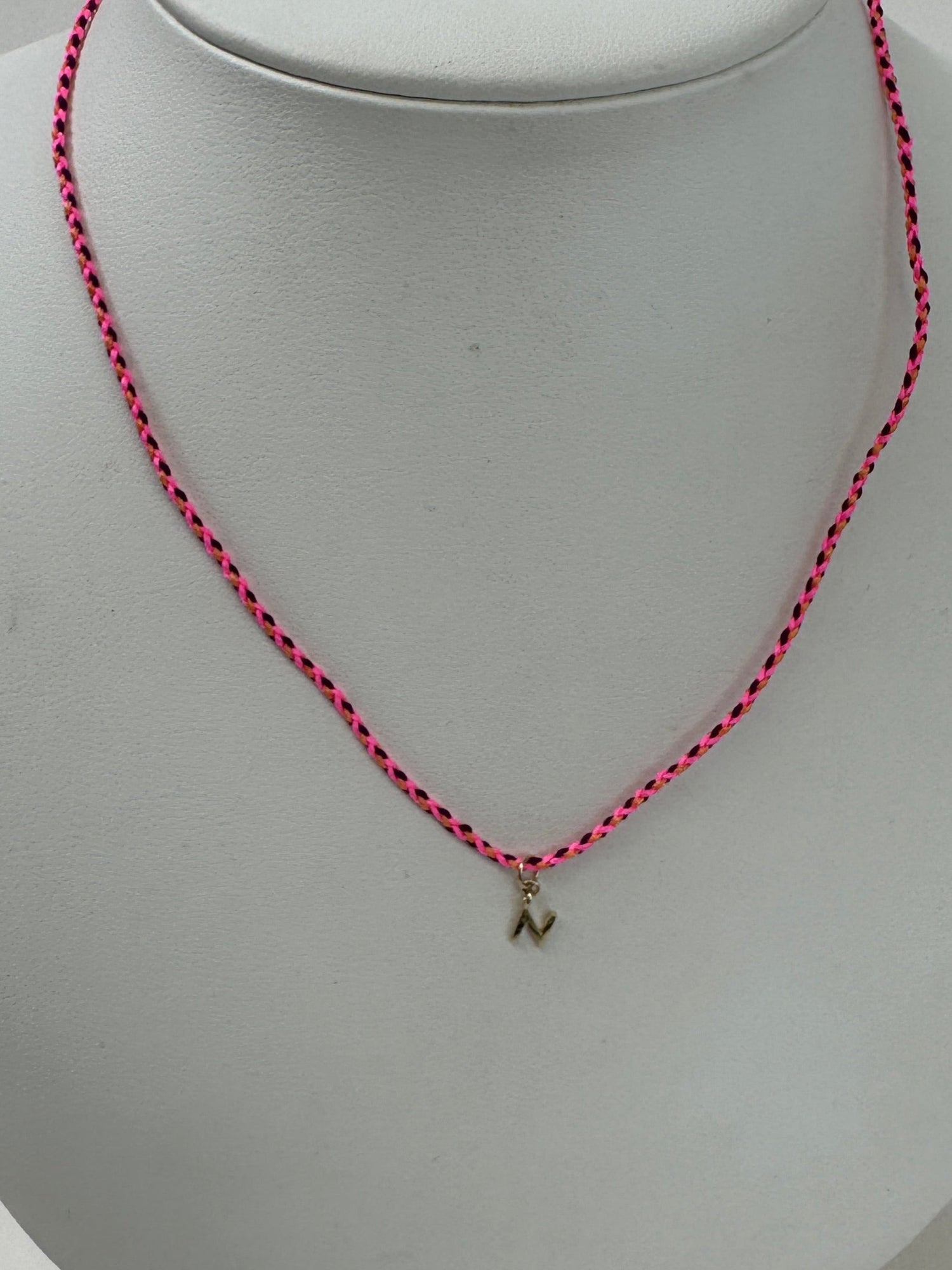 Cord Initial Necklace | 10K Yellow Gold | Pink/Black Adjustable Cord