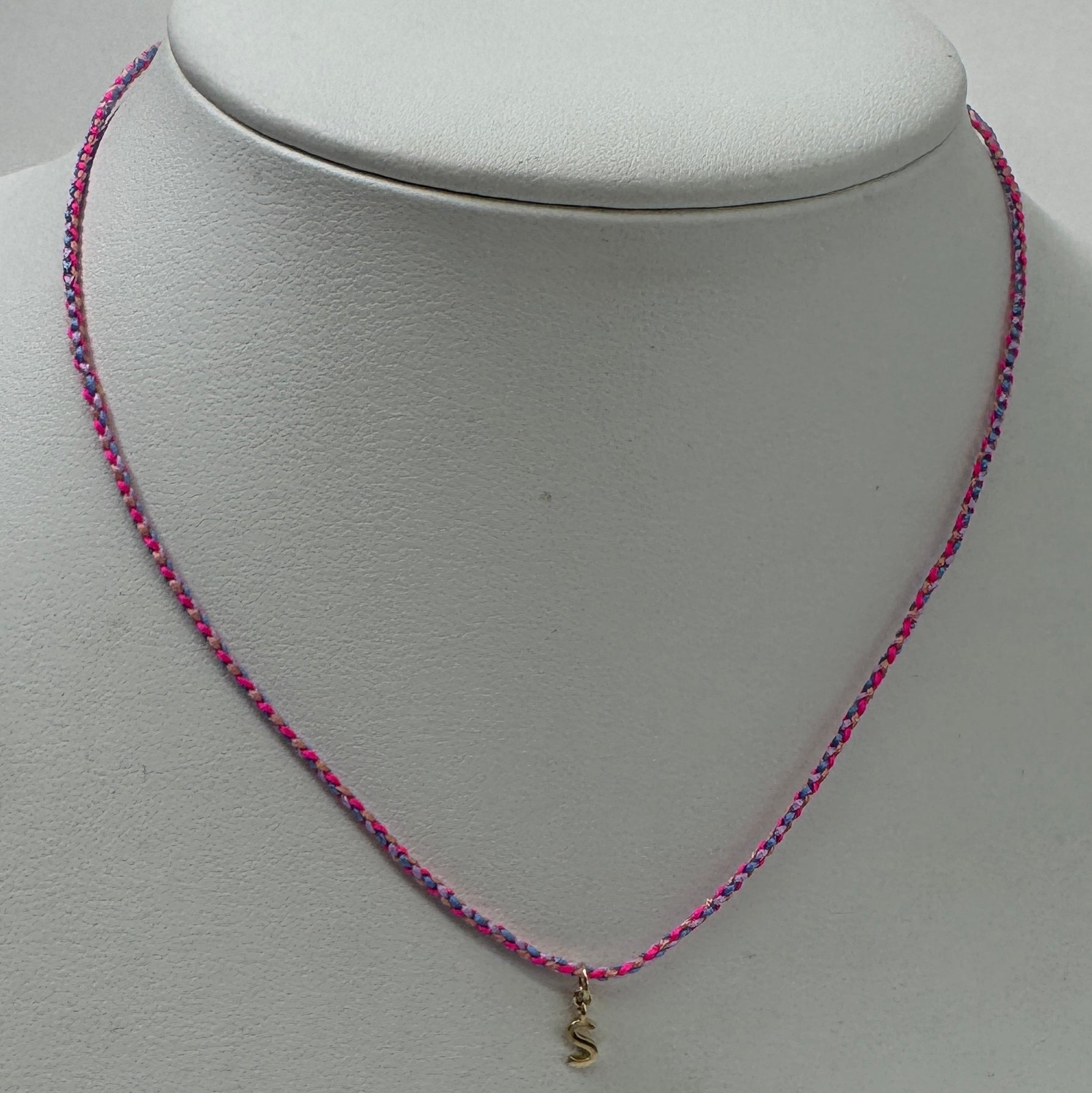 Friendship Initial Necklace | 10K Yellow Gold | Pink/Blue Adjustable Cord
