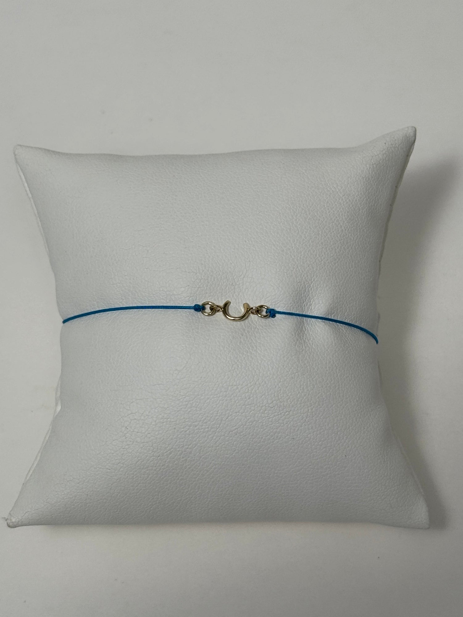 Initial Friendship Bracelet | 10K Yellow Gold | Blue Adjustable Cord