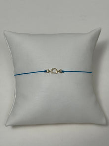 Initial Friendship Bracelet | 10K Yellow Gold | Blue Adjustable Cord