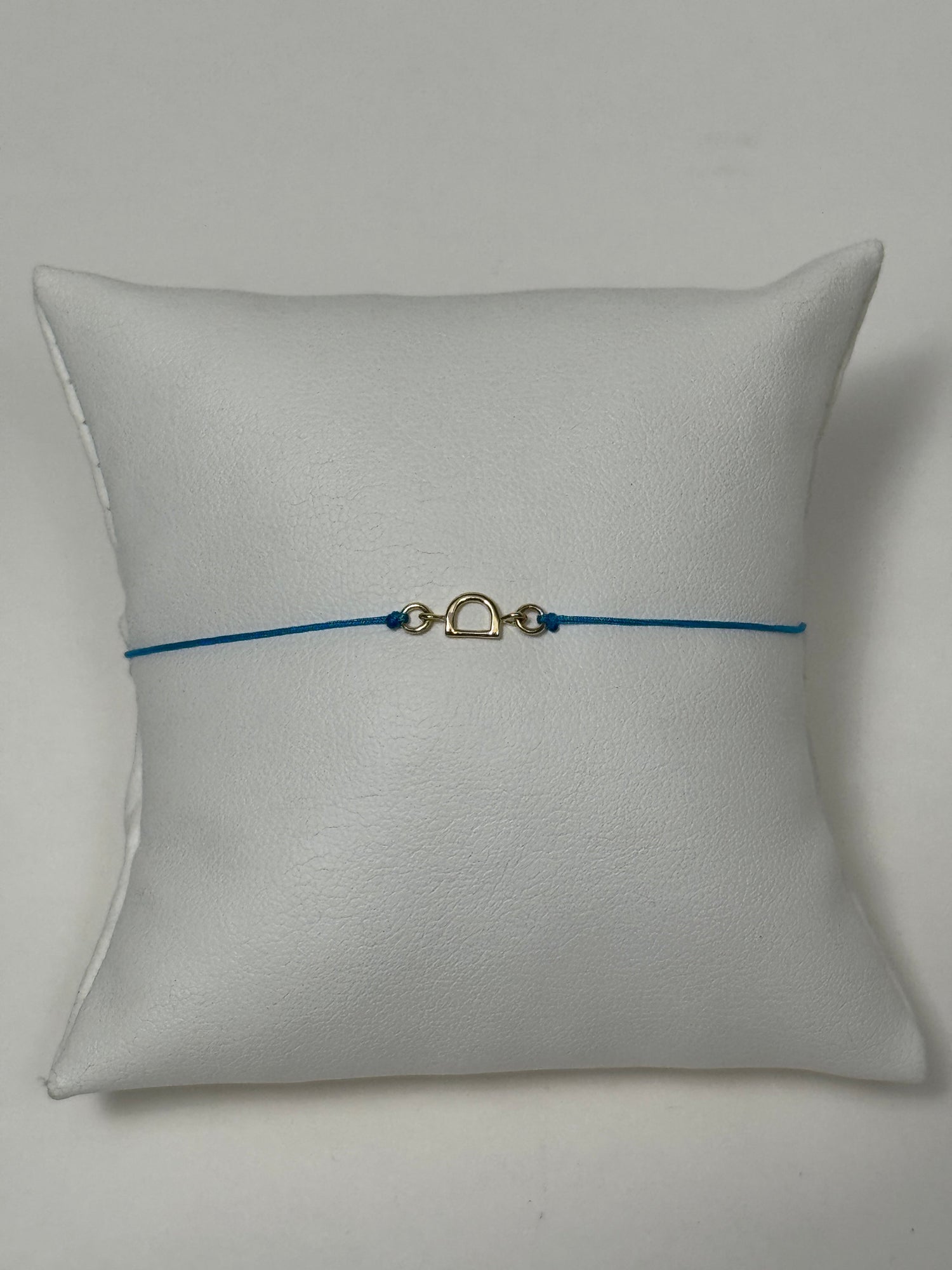 Initial Friendship Bracelet | 10K Yellow Gold | Blue Adjustable Cord