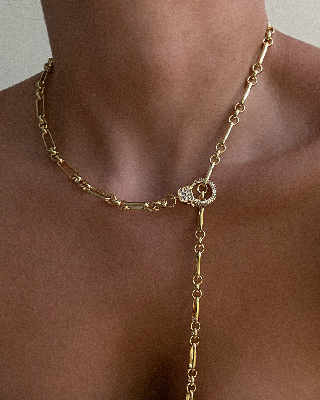 Pave Clasp Lariat - Gold | Plated Gold