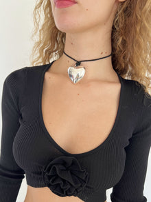 Puffy Heart Necklace | Silver x Black