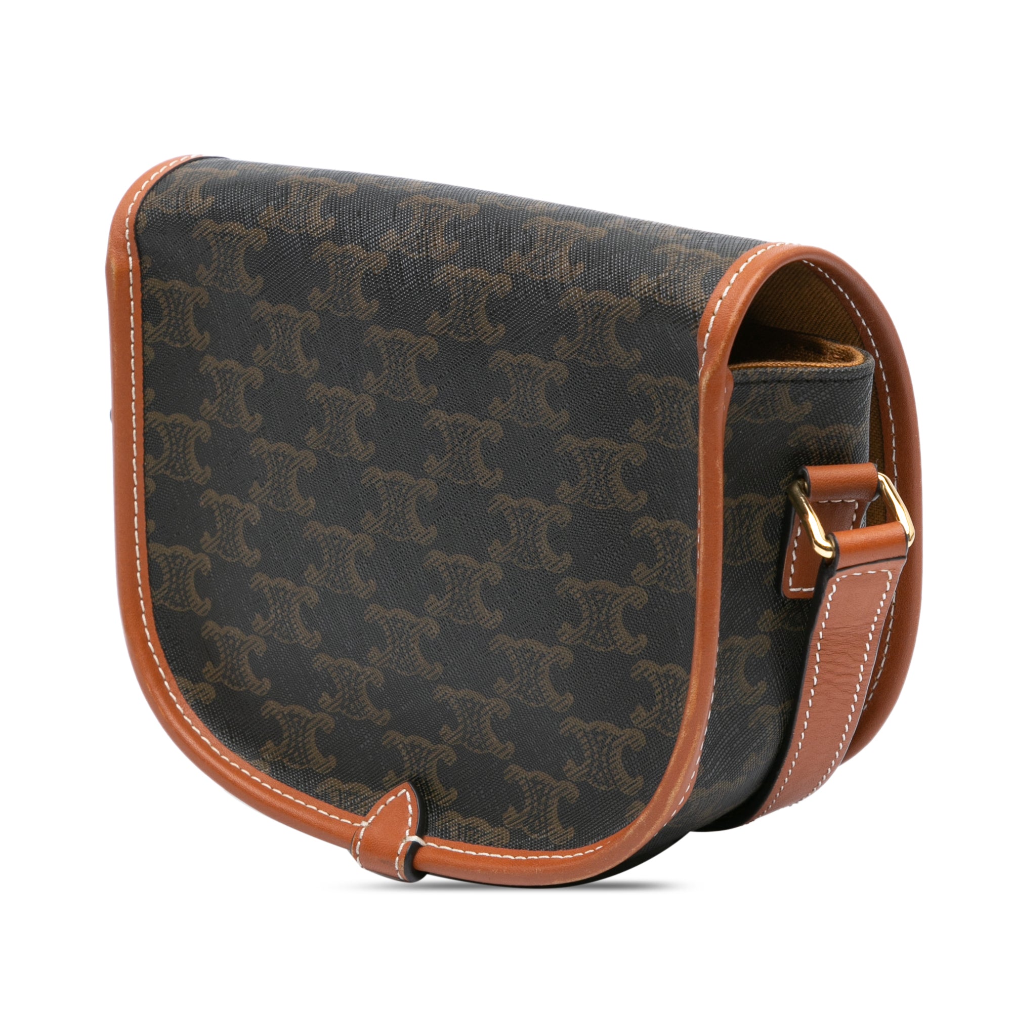 Celine | Pre-Owned Medium Triomphe Coated Canvas Folco Crossbody - III | Brown/Dark Brown