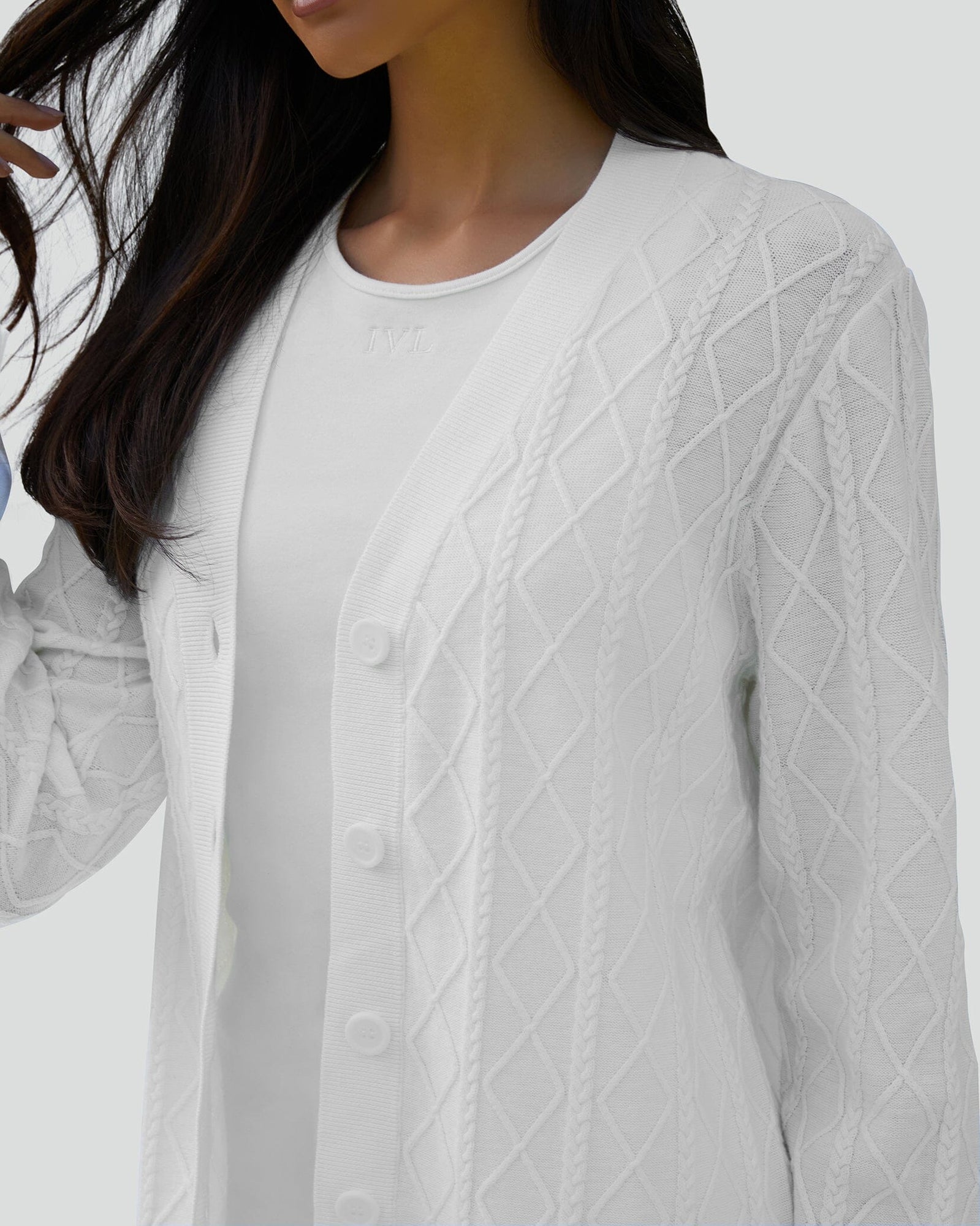 Diamond Stitch Cardigan Long Sleeve Top IVL SU24 May 